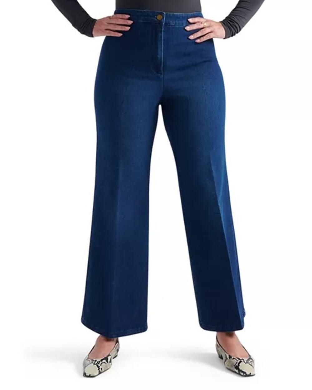 Pari Passu B3 Dark Wash High Rise Wide Leg Cropped Jeans Size 16 Curvy Fit